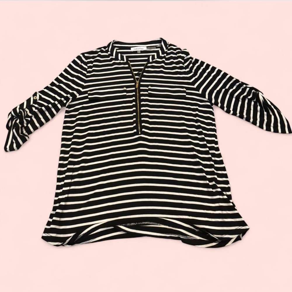 Calvin Klein Black and White Striped Blouse